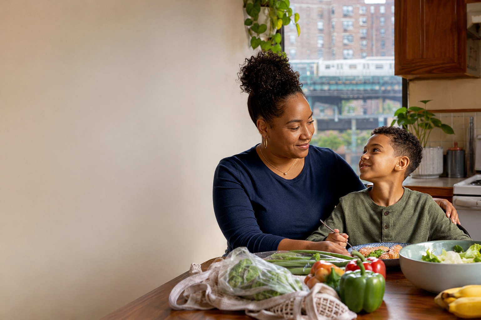 A Bronx family sharing a fresh meal at home